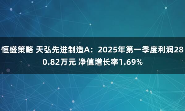 恒盛策略 天弘先进制造A：2025年第一季度利润280.82万元 净值增长率1.69%